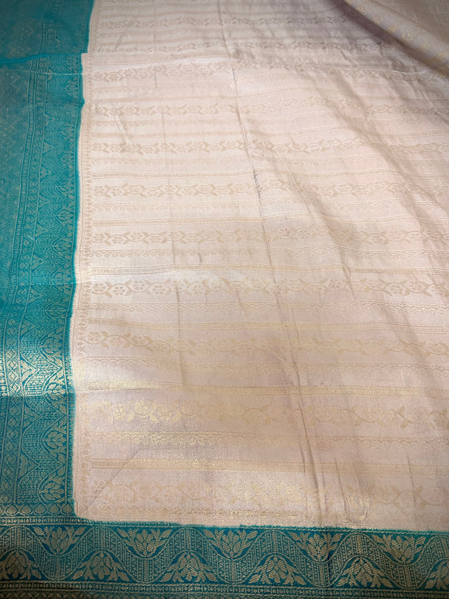 The Teal & Ash Grey Brocade Soft Silk Saree – Hridha