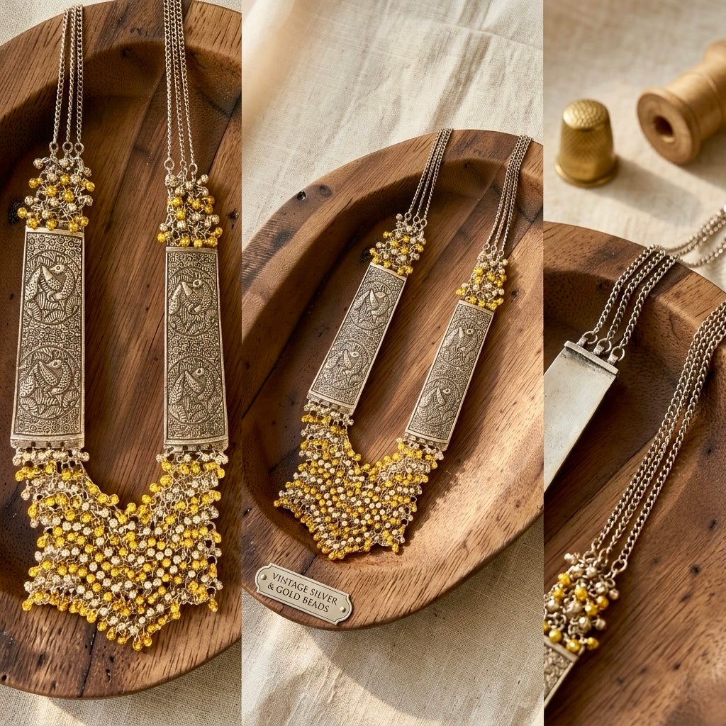 The Mayura Heritage Silver & Gold Beaded Neckpiece