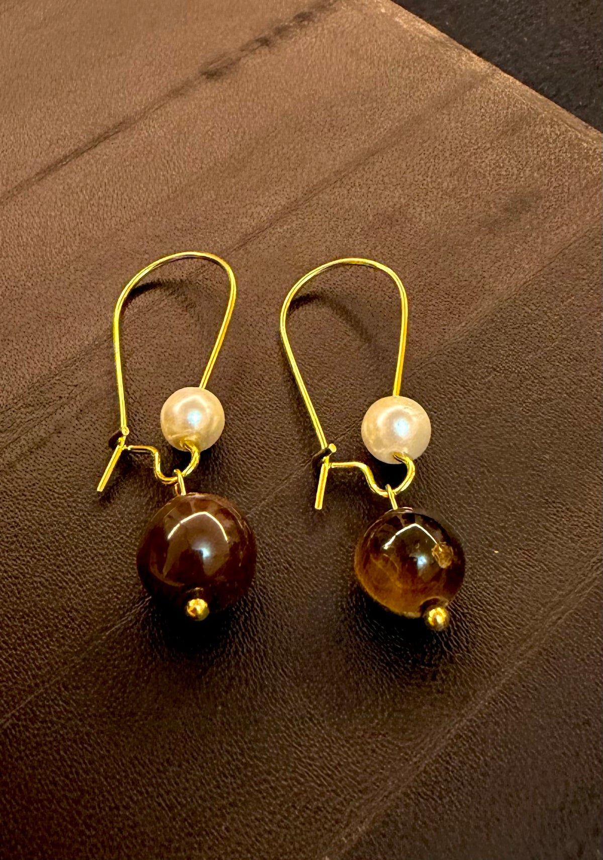 Natural Tiger Eye & Pearl Beaded Necklace Set with Earrings | Hridha