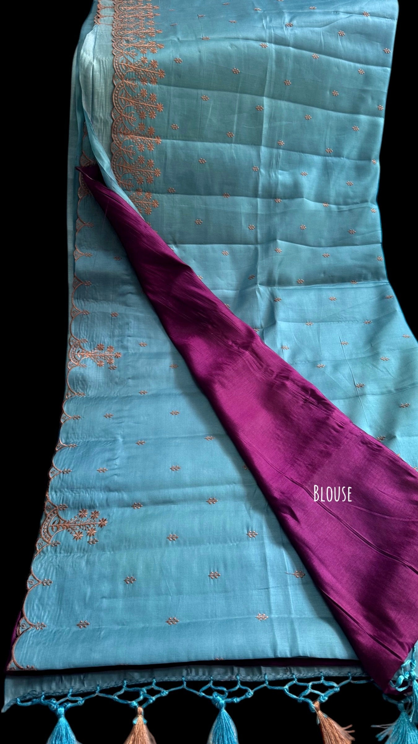 Teal Raw silk embroidery saree