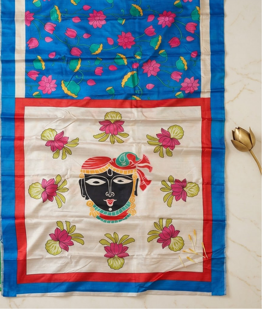 Srinathji’s Grace | Royal Blue Tussar Silk with Shrinathji Motifs