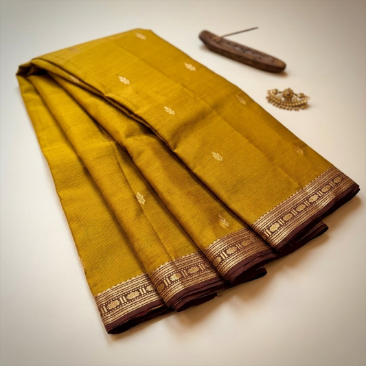 Golden Nectar: Honey Gold & Dark Maroon Kanjivaram Silk