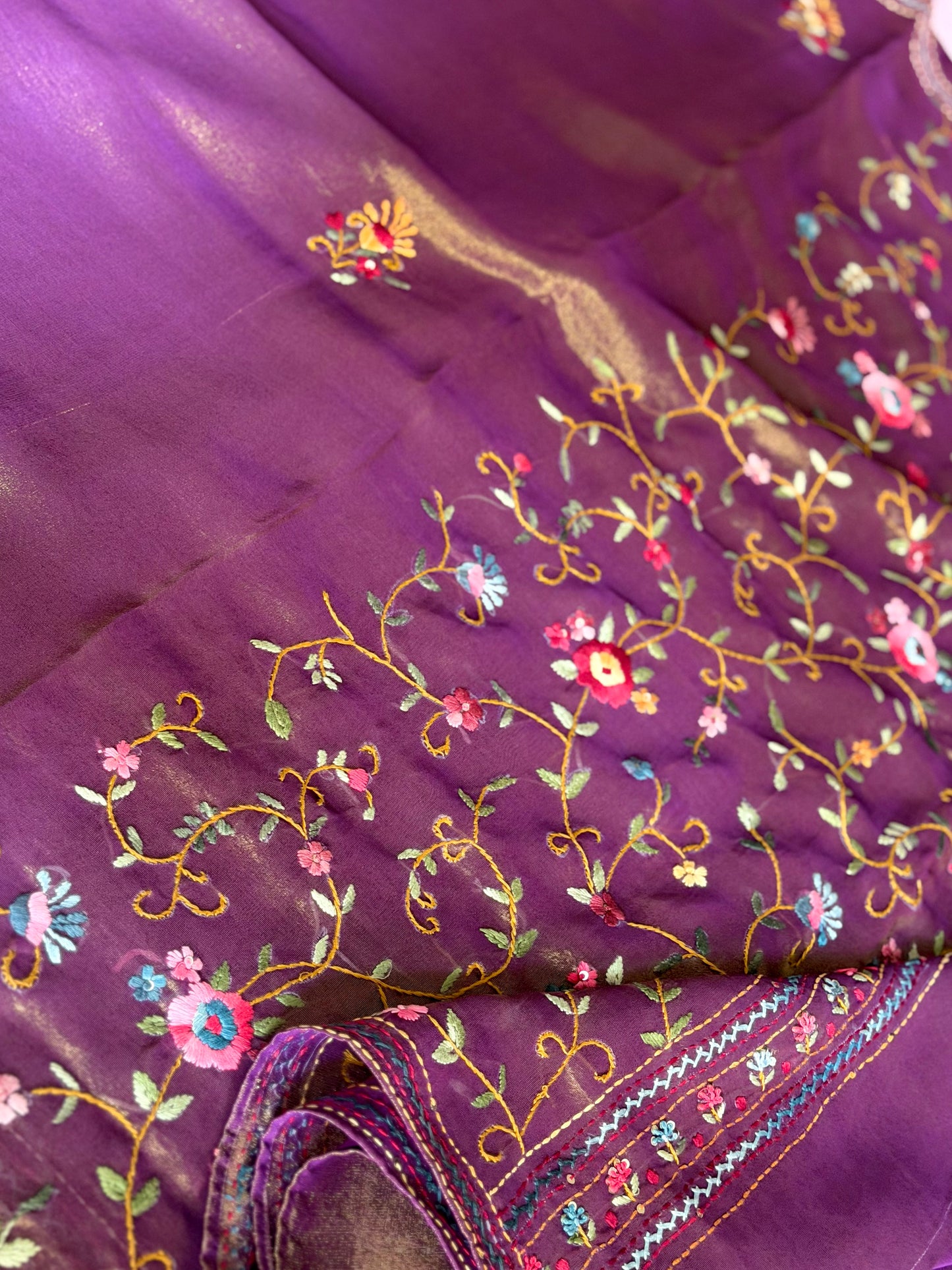 Lustrous Purple Tissue Embroidered Designer Saree