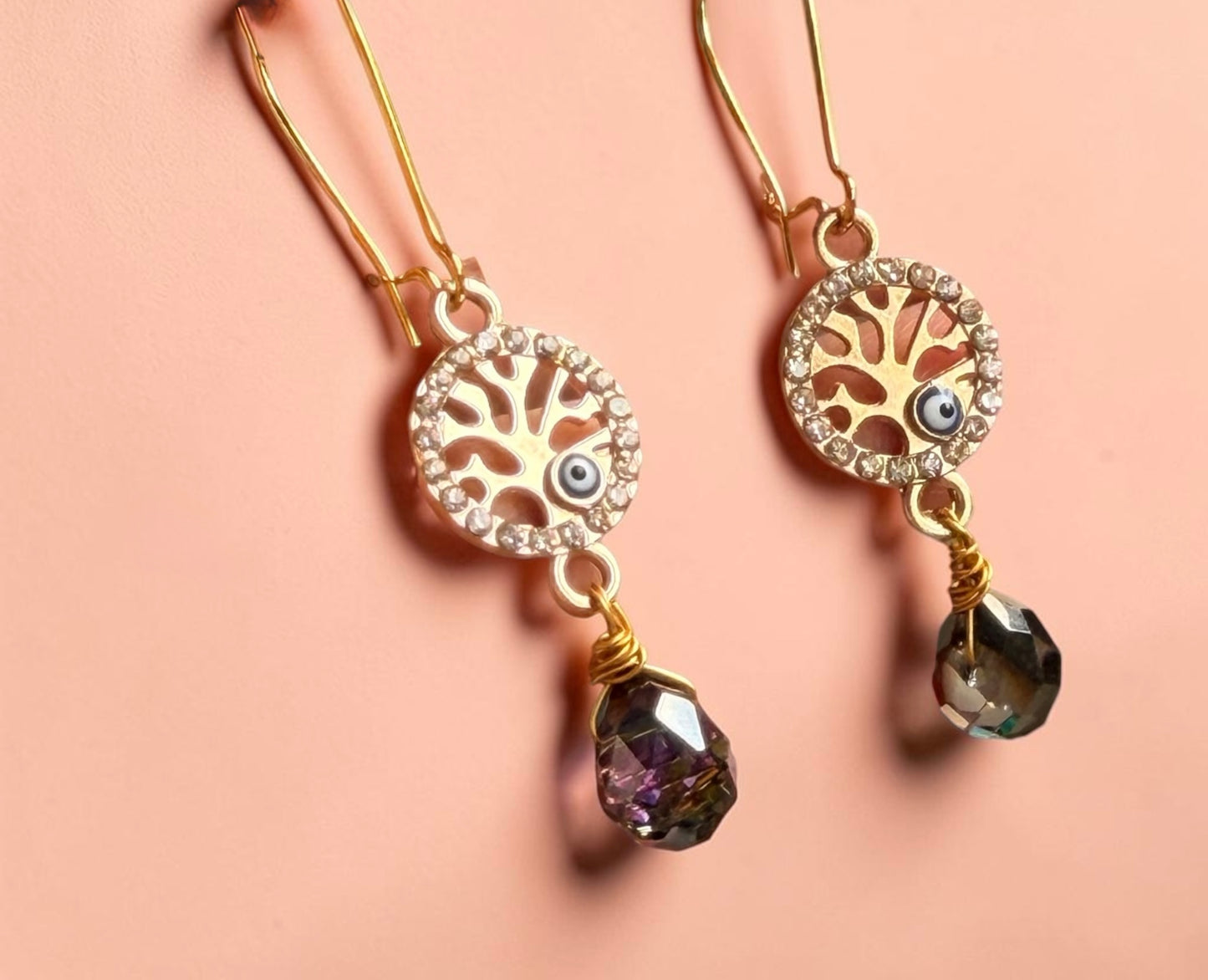Mystic Arbor Drop Earrings – Tree of Life with Evil Eye