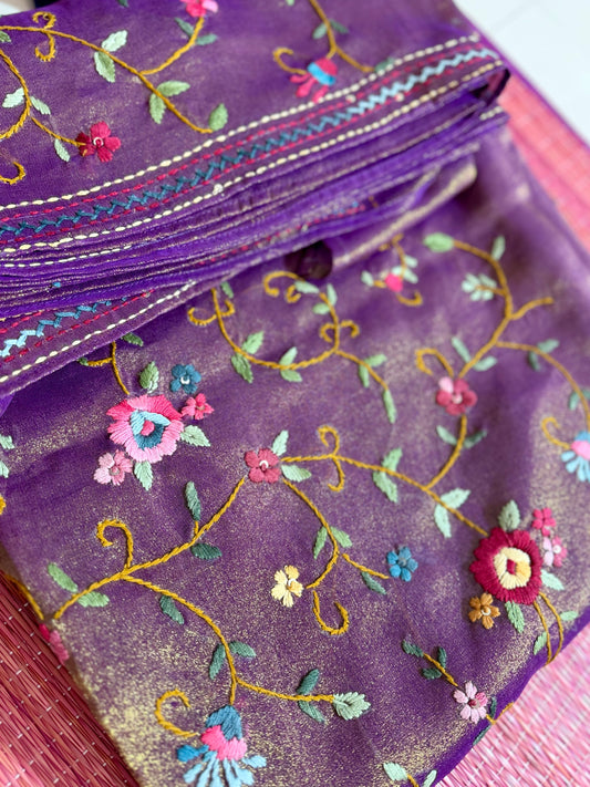 Lustrous Purple Tissue Embroidered Designer Saree