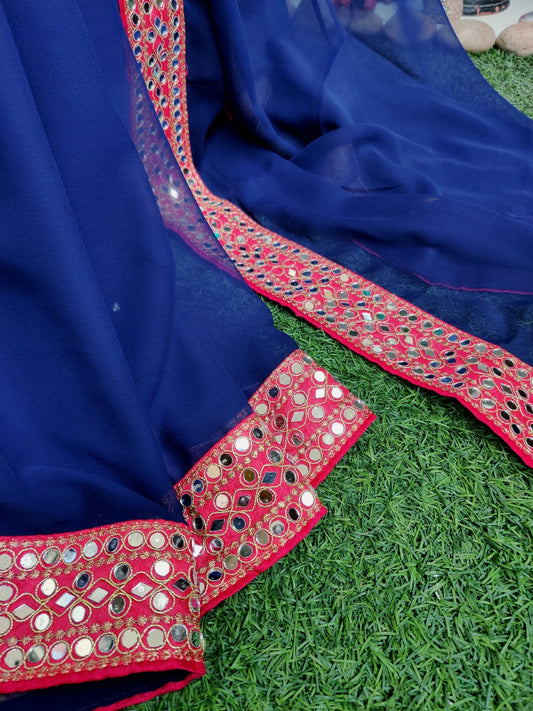 Georgette with Mirror work saree