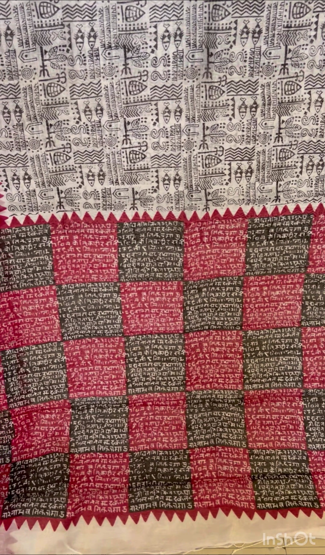 Fish print kasavu cotton saree