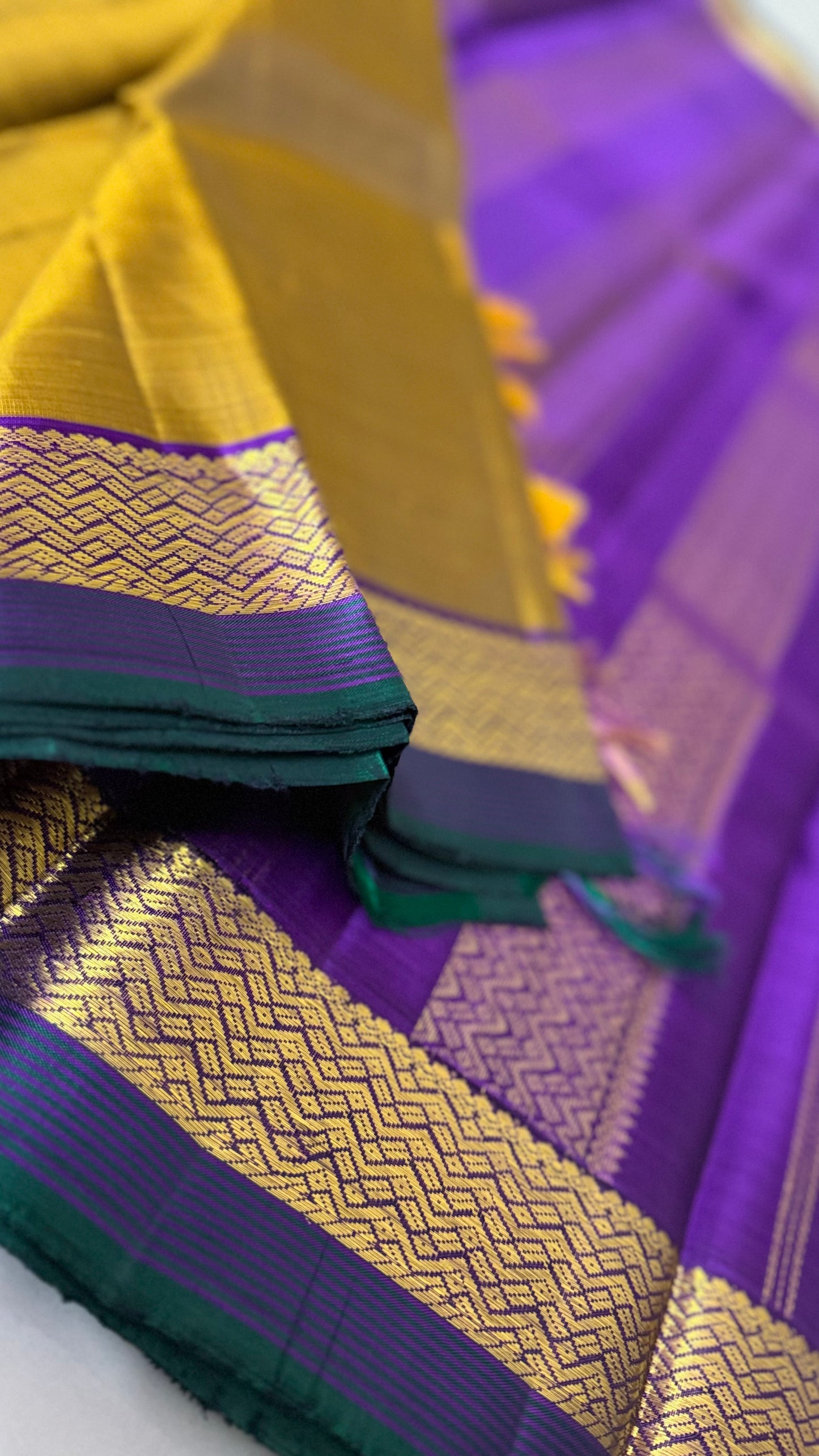 Mridula Mustard & Violet Pure Silk Saree | Traditional Handloom