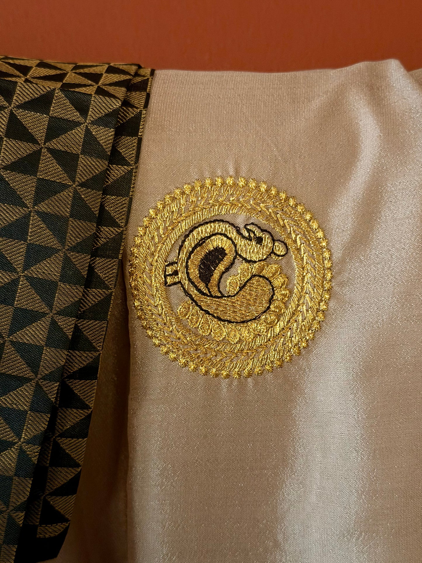 Aurelian Elegance: Hand-Embroidered Soft Silk Saree