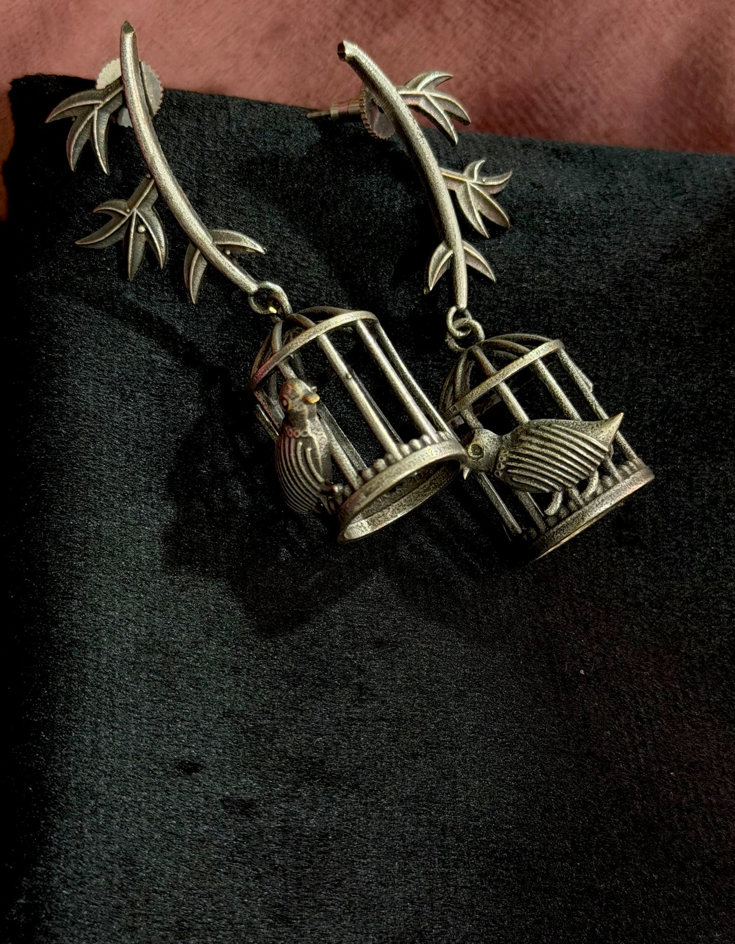 Birdie Black Oxidised Earrings