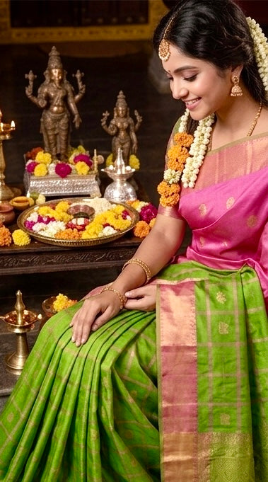 Modern Green Pink Combo in Pure Kanjivaram Silk