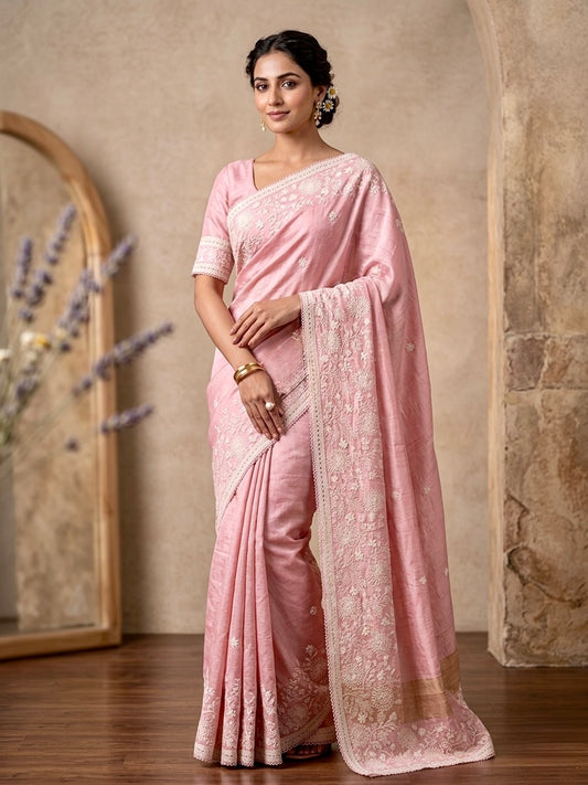 Whispering Pink Raw Silk Saree