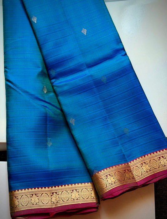 The Iridescent Muse: Peacock Double-Shaded Silk Saree