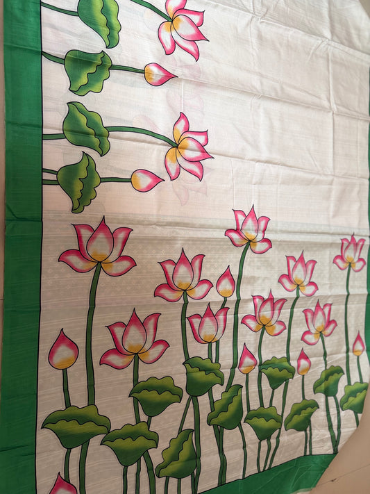 Sacred Pond | Off-White Tussar Silk Saree with Lotus Blooms