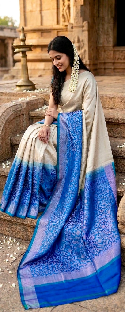 Peacock blue Pure Kanchipuram Silk