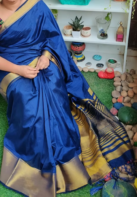 Navy blue Tussar silk