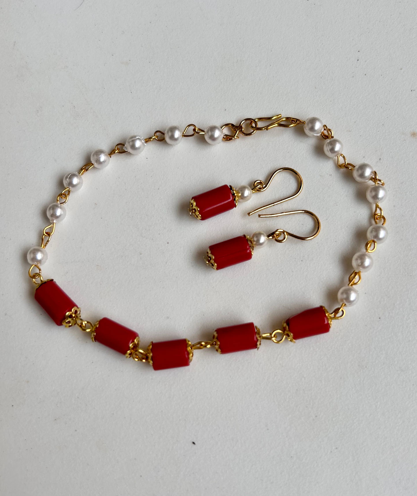 Pure Corals with pearls bracelet and earrings