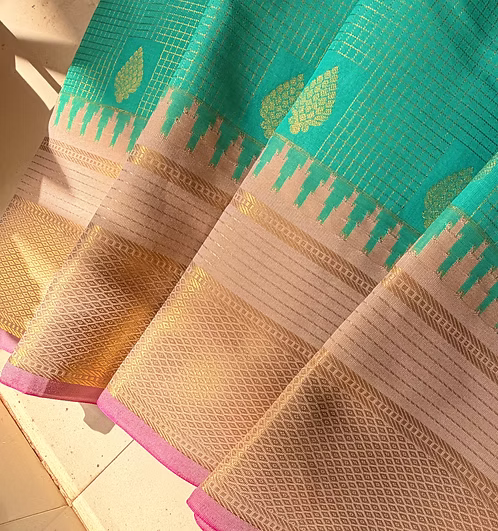Teal n beige Korvai
