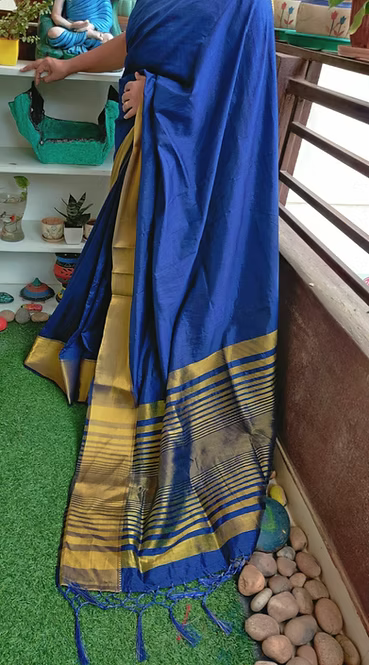 Navy blue Tussar silk