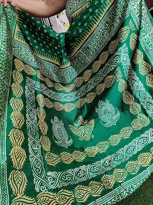 Green printed silk