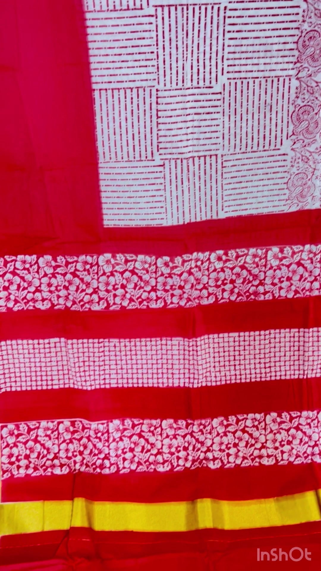 Bright red & white cotton saree