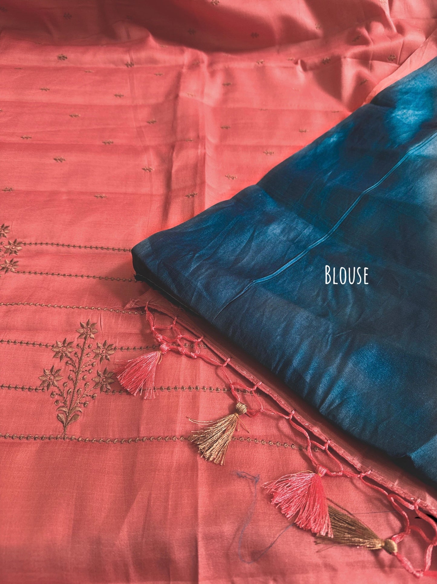 Peach Raw silk embroidery saree