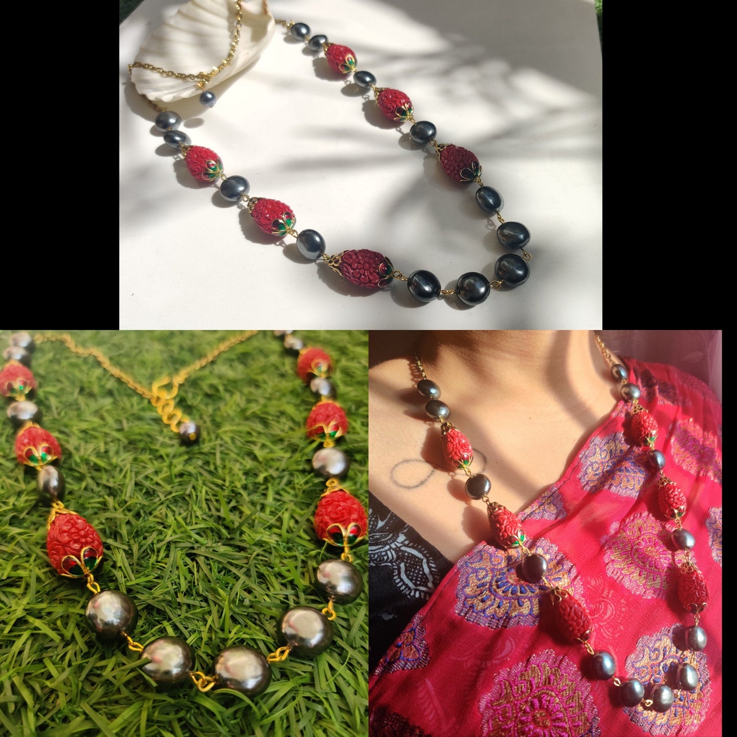 Semiprecious Neckpiece with Pearls