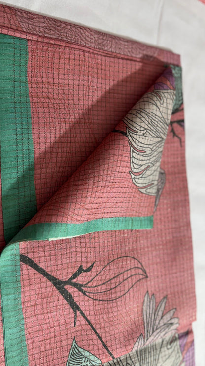 Blush Botanical Fusion Tussar Silk Saree