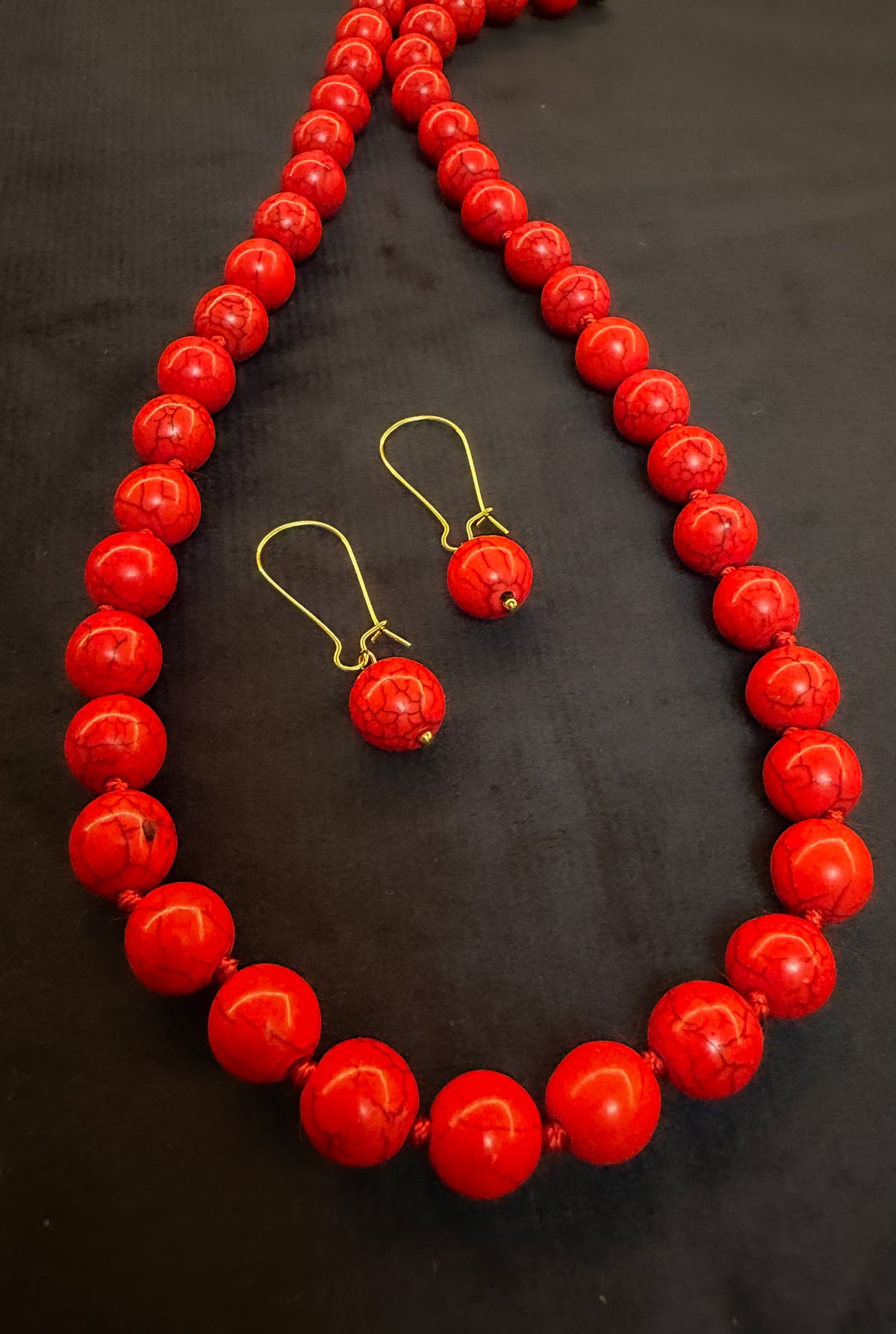 Tibetan Red Coral Bead Necklace Set with Matching Earrings | Hridha