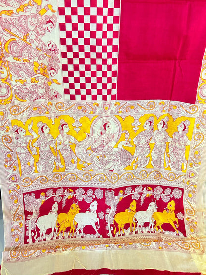 Beautiful Red kalamkari cotton saree