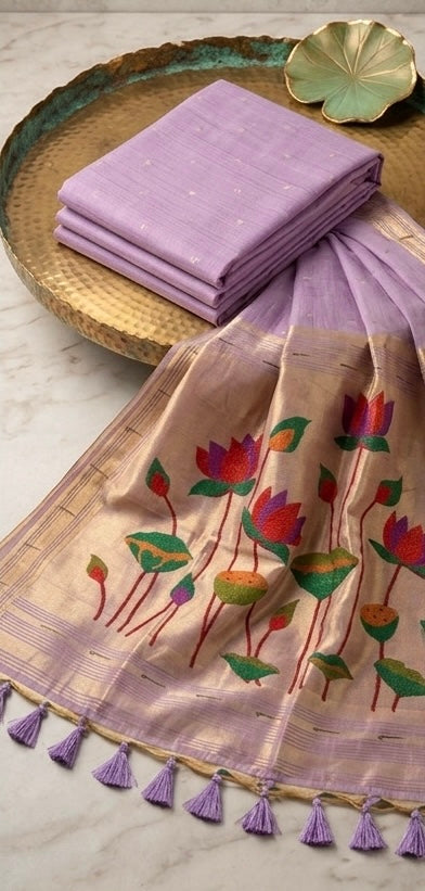 Hridha | The Lotus Collection: Handcrafted Heritage Sarees with Tissue Pallu