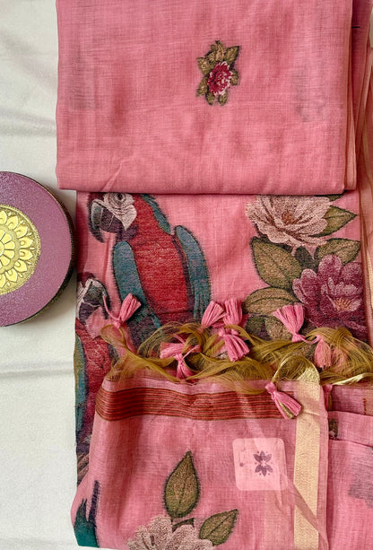 Pastel Muga Parrot Weave Saree