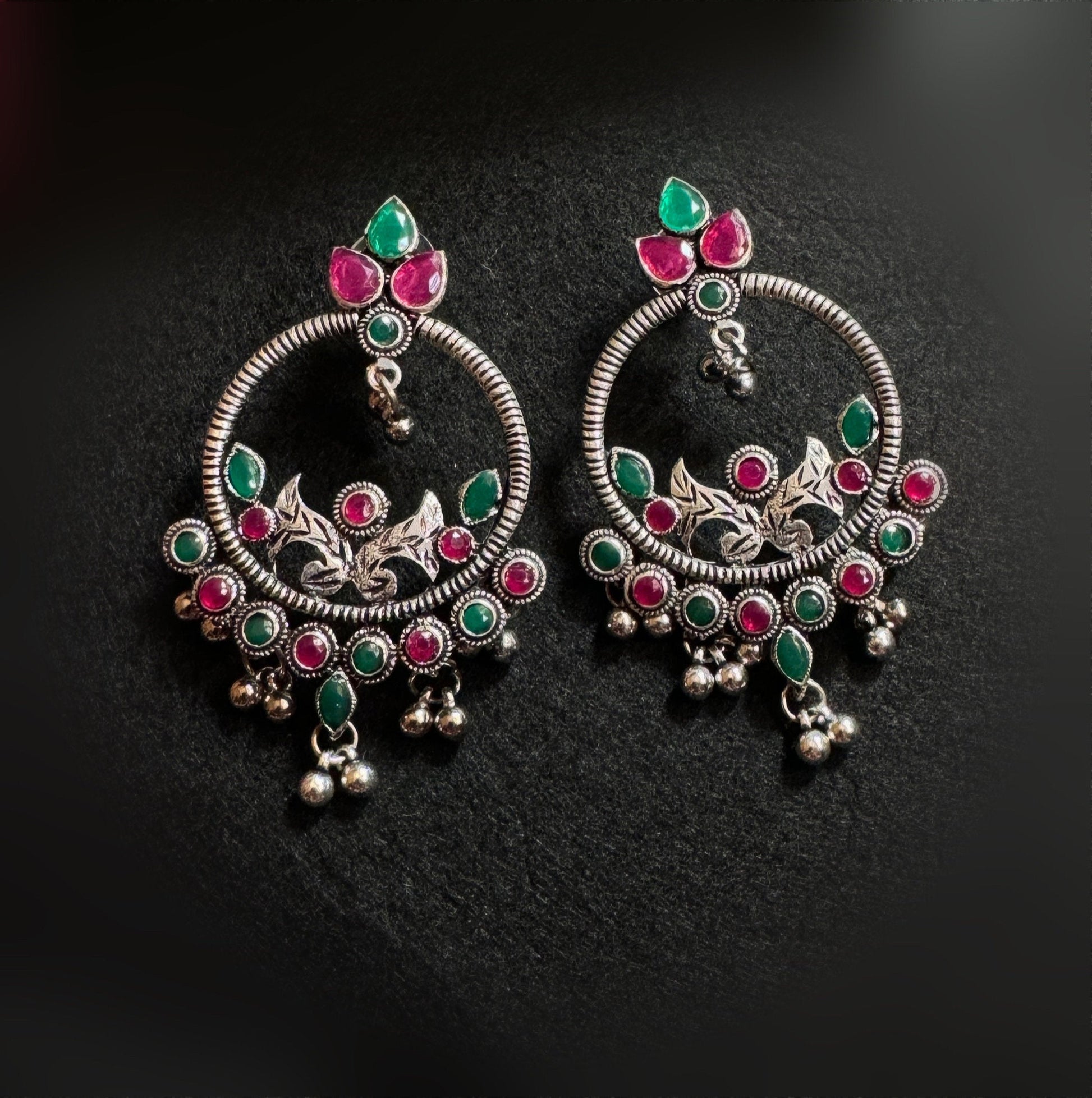 Maroon and green hoop earrings