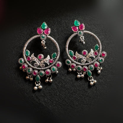 Maroon and green hoop earrings