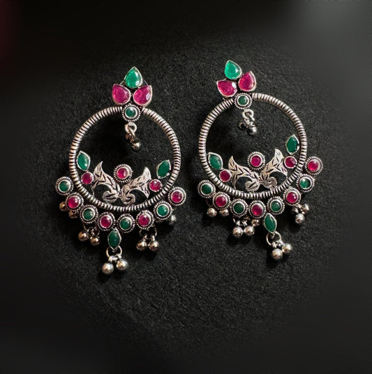 Maroon and green hoop earrings