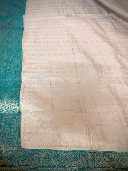 The Teal & Ash Grey Brocade Soft Silk Saree – Hridha
