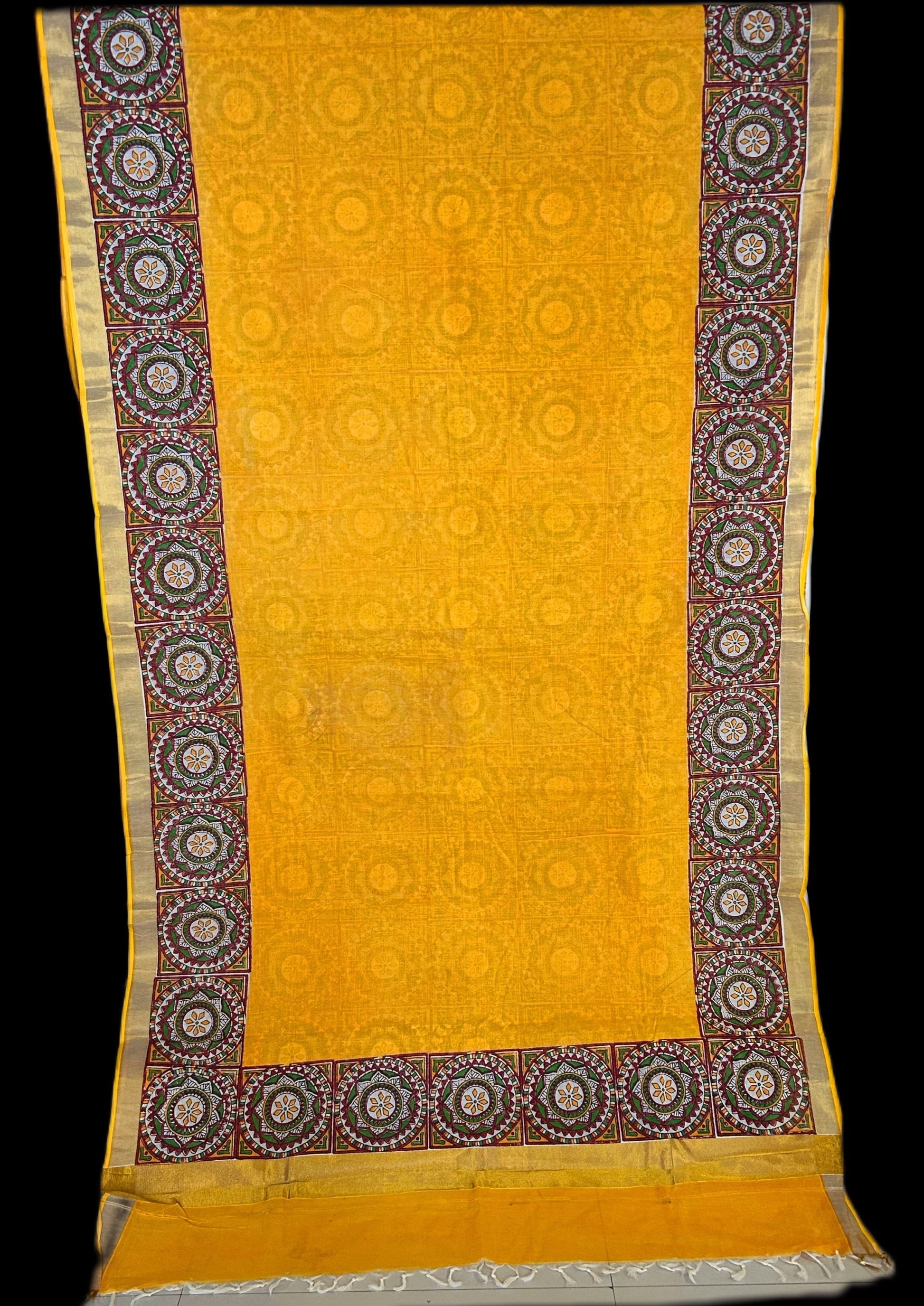 Mustard Partly print cotton saree