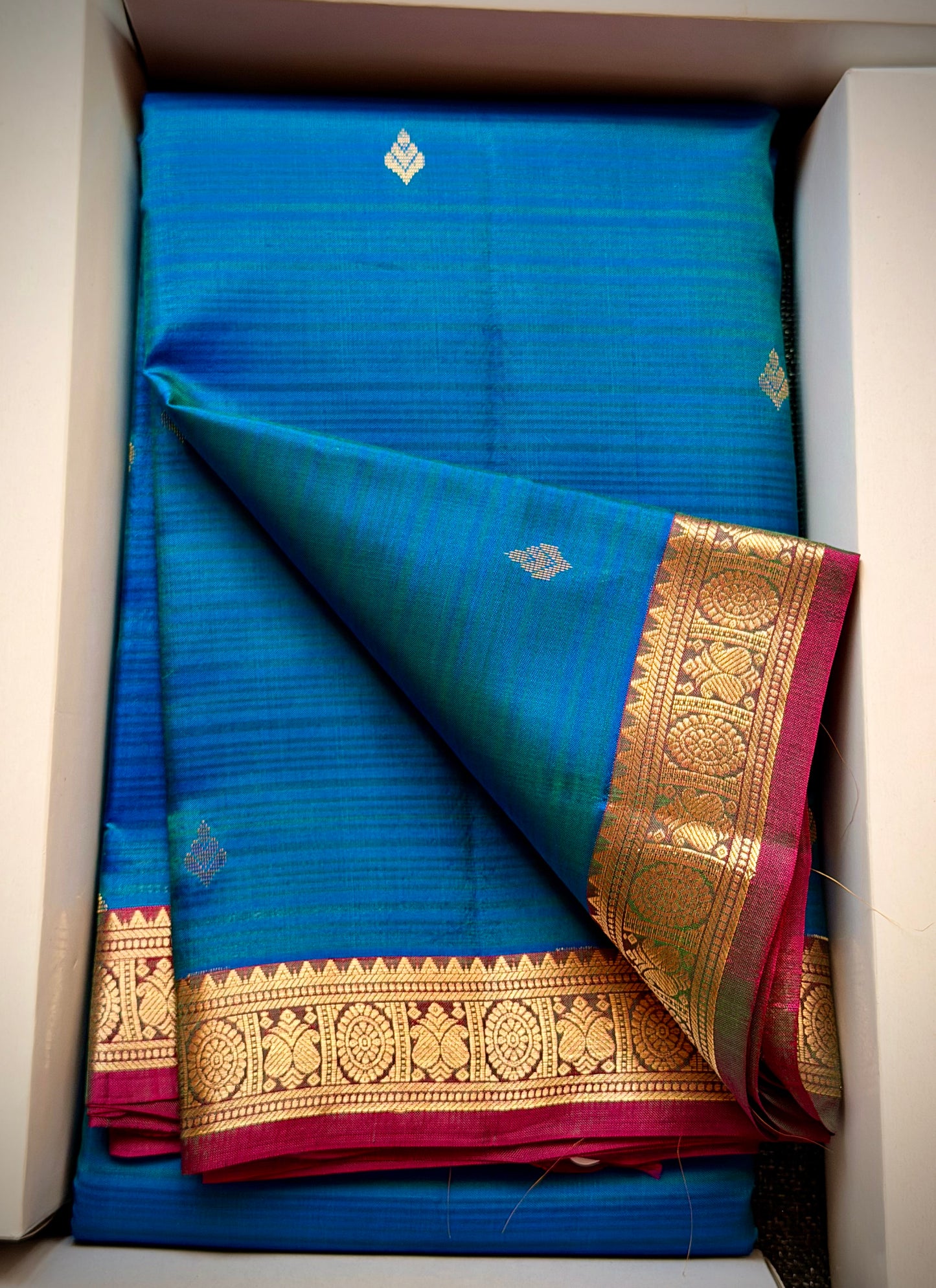 The Iridescent Muse: Peacock Double-Shaded Silk Saree