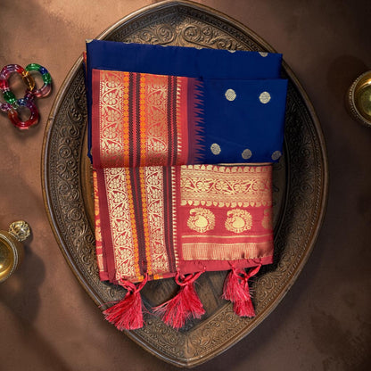 The Royal Indigo & Crimson Saga Soft Silk Saree
