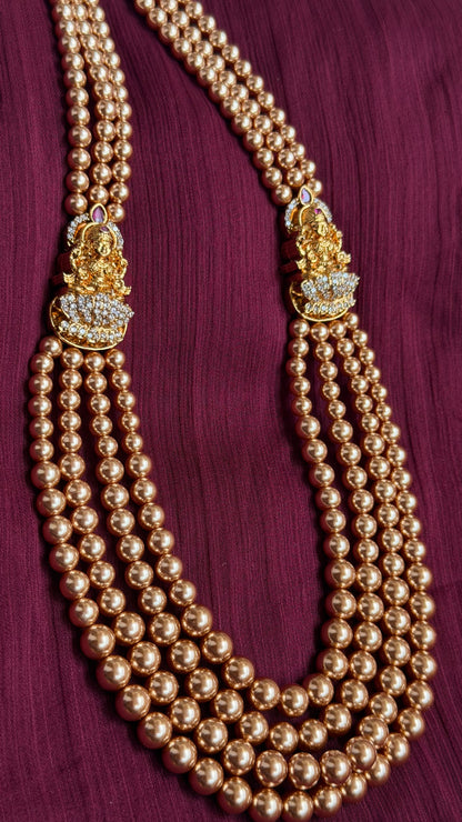 Luminous Multi-Strand Swarovski Pearl Temple Haaram