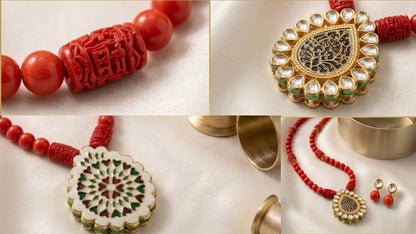 Regal Crimson: Handcrafted Tibetan Coral & Reversible Kundan Set