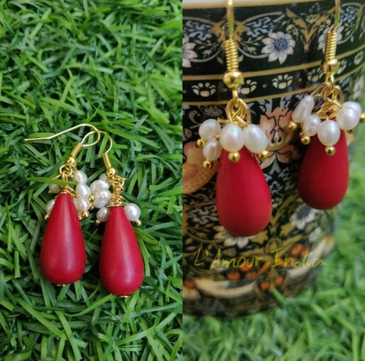 Coral drops with pearls
