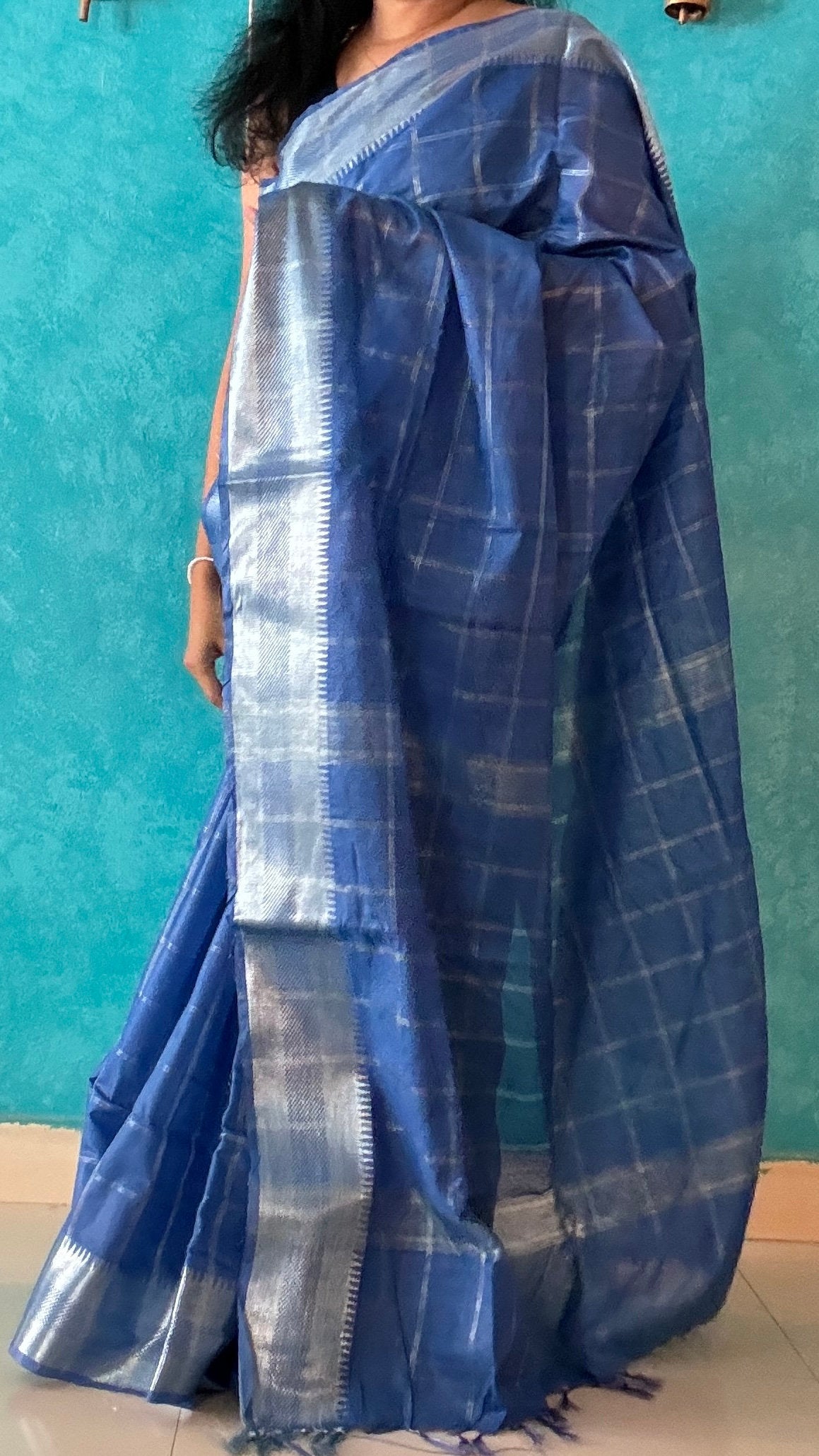 Mangalagiri Blue with silver zari