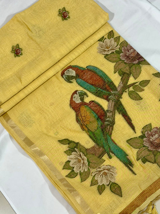Pastel Muga Parrot Weave Saree