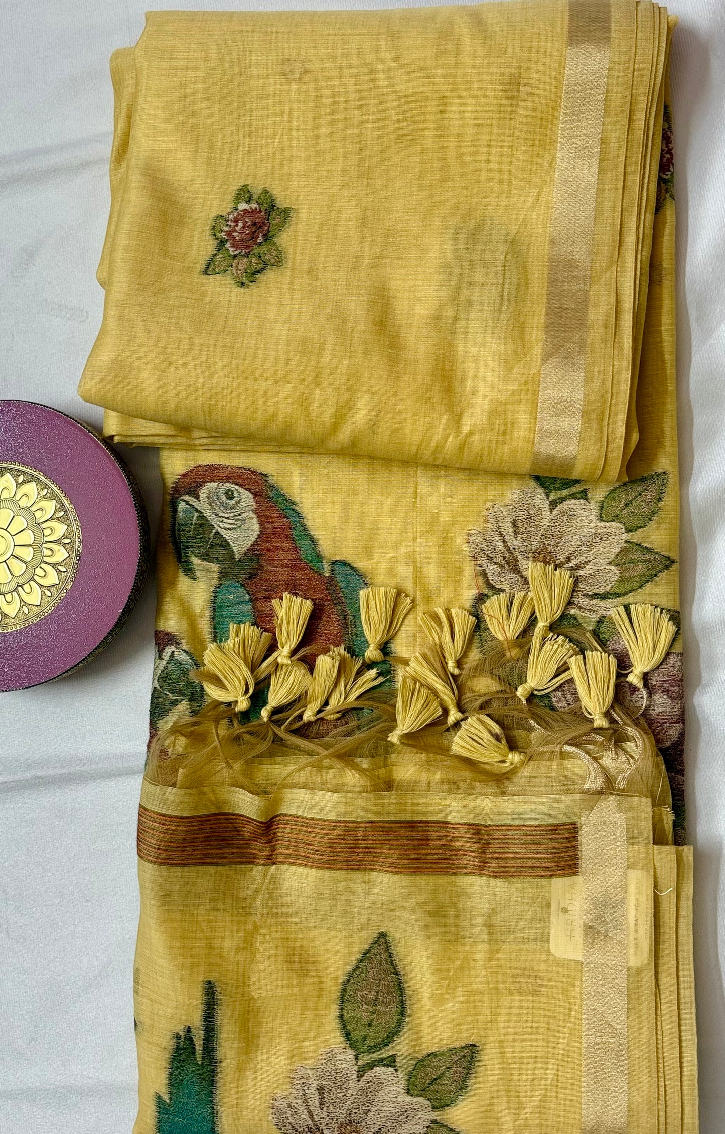 Pastel Muga Parrot Weave Saree