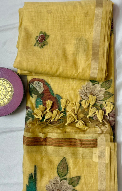 Pastel Muga Parrot Weave Saree