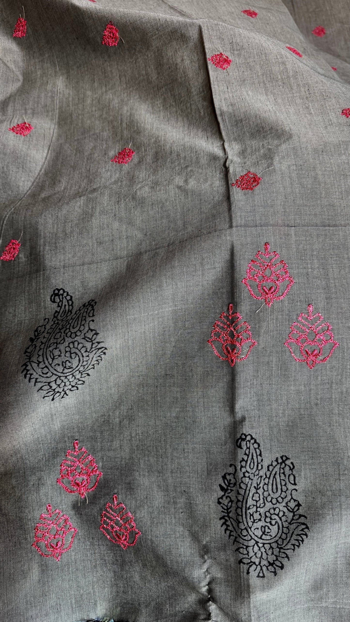Gorgeous Grey Block Print Saree