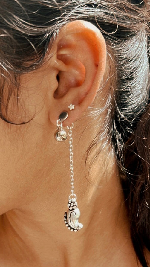 Oxidised silver front & back earrings
