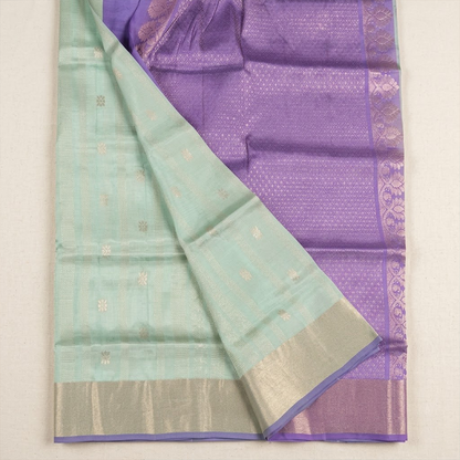 Lavender Frost | Seafoam Green Soft Silk with Royal Purple Zari Pallu
