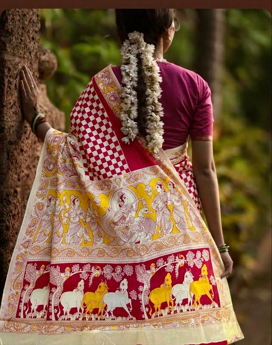 Beautiful Red kalamkari cotton saree